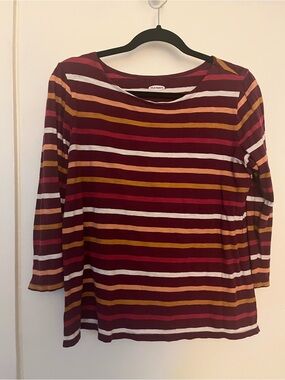 Old Navy Burgundy, Mustard & White Striped Long Sleeve Tee